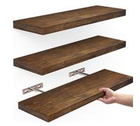 Elegant Floating Shelves Three Pack, Crafted from Rustic Wood for Wall Display in Living Room, Bedroom, Kitchen Settings, Light Brown Colour, 41x17x2.8cm Dimensions