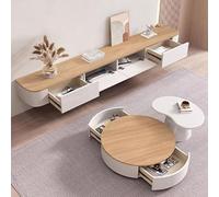 Elegant Floating TV Stand with Drawers Solid Wood Media Console 102.4" Under TV Storage No Assembly Required Modern White-Brown Design Ideal for Living Room Décor