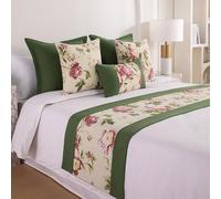 Elegant Floral Bed Runner King Size - Luxury Bedding Protector & Slipcover for Wedding/Hotel Bedroom Decor - Fade Resistant Green Bedspread 50x240cm