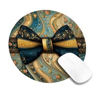 Elegant Floral Bowtie Mouse Pad, Teal Gold Artistic Design Non-Slip Mousepad, Perfect Choice for Seasonal Celebrations, Ideal for Home and Office Round 8x8 Inch
