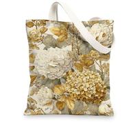 Elegant Floral Canvas Tote Bags, Vintage Flower Pattern Reusable Shopping Bags, Lightweight Washable Eco-Friendly Canvas Ba, Beige, 13x15 Inch