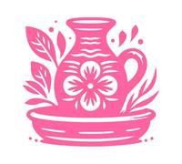 Elegant Floral Ceramic Pitcher Wall Decals 67.2x71cm Tattoo Culture Pink