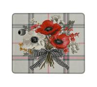 Elegant Floral Desk Mouse Pad, Red White Poppy Flowers Stitched Edge Mousepad, Rubber Non-Slip Washable Gaming Mouse Pad for Home and Office Computer, Laptop Square 8x10 Inch