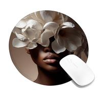 Elegant Floral Desk Mouse Pad, White Magnolia Design, Spring Inspired Non-Slip Mousepad, Washable for Home Office Computer, Laptop Use Round 8x8 Inch