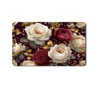 Elegant Floral Dish Drying Mats For Kitchen Counter, Vintage Rose Gold Absorbent Rubber Dish Drainer Rack Mat, Autumn PU Leather Drying Pad For Kitchen Counter Decor 12x20 Inch