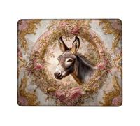 Elegant Floral Donkey Design Mouse Pad, Vintage Rose Gold Decor Gaming Mousepad, Stitched Edge Non-Slip Mousepad for Home Office Use Square 8x10 Inch