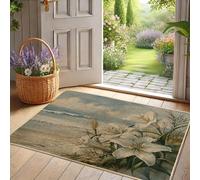 Elegant Floral Doormat, White Lilies Door Mat for Spring & Summer Indoor Outdoor Entryway Decor, Rubber Waterproof Non-Slip Dust Absorbent Entrance Mat, Easy Clean 29x17 Inch