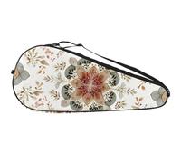 Elegant Floral Elements in Sage Green Beige and Warm Browns Tennis Racquet Bag Lightweight Racket Carrying Bag for Youth and Adults