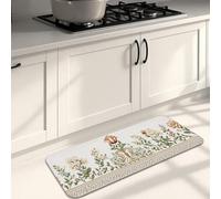 Elegant Floral Kitchen Mats for Floor, Vintage Botanical Soft Mats, Cushioned Comfort Washable Non Slip Decor Rugs for Kitchen Sinks Laundryroom Bathroom 16x47 Inch
