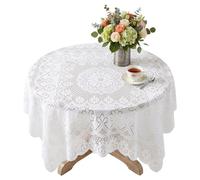 Elegant Floral Lace Tablecloth, 35''×35'' Crochet Small Square Tablecloth, Vintage White Lace Table Cloth for Tea Party Reception Dinner Home Decor, Embroidered Side Table Cover for Dining, Coffee