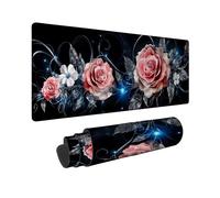 Elegant Floral Large Gaming Mouse Pad, Peach Rose and White Flowers Design, Stitched Edge Mousepad, Rubber Non-Slip Washable for Home and Office Computer, Laptop 12x32 Inch