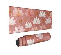 Elegant Floral Large Gaming Mouse Pad, Peach White Water Lily Design Stitched Edge Mousepad, Rubber Non-Slip Washable Gaming Mouse Pad for Home and Office Computer, Laptop 16x36 Inch