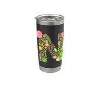 Elegant Floral Letter N Monogram Initial Alphabet Design Stainless Steel Insulated Tumbler