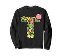 Elegant Floral Letter T Monogram Initial Alphabet Design Sweatshirt