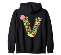 Elegant Floral Letter V Monogram Initial Alphabet Design Zip Hoodie