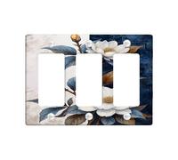 Elegant Floral Light Switch Cover Plate/Outlet Covers, White Magnolia on Navy Blue Background, Thermoplastic Wall Plates, Standard Size 3 Gang Wall Plate