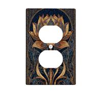 Elegant Floral Light Switch Cover Plates/Outlet Covers, Golden Water Lily Design, Dark Blue Background, Home Decor for All Seasons, Thermoplastic Material Single Duplex Outlet