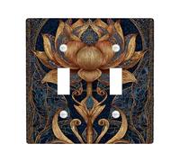 Elegant Floral Light Switch Cover Plates/Outlet Covers, Golden Water Lily Design, Dark Blue Background, Home Decor for All Seasons, Thermoplastic Material Double Toggle