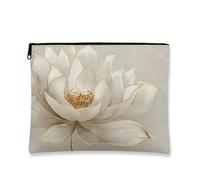 Elegant Floral Makeup Bag, White Water Lily Vintage Cosmetic Travel Pouch for Women, Portable Small Canvas Zipper Case, Gift for Spring and Summer, Skincare Toiletry Bag Organizer, white, 7x9 Inch