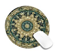 Elegant Floral Mandala Mouse Pad, Gold and Teal Decorative Design Non-Slip Washable Mousepad for Home and Office Use, Seasons Round 8x8 Inch