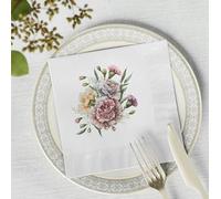 Elegant Floral Paper Napkins, White with Watercolor Carnation Design, Decorative Disposable Dinner Napkins for Weddings, Parties, Special Events