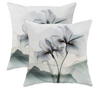Elegant Floral Pillow Covers Set of 2, Soft Grey Water Lily Flower Throw Pillow Cases, Modern Decorative Square Accents Covers for Home Sofa Bed Couch 18x18 Inch