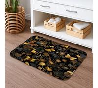 Elegant Floral Quick Dry Bath Mat, Gold Black Leaves Absorbent Non Slip Shower Mat, Modern Flannel Washable Bath Rugs for Bathroom Toilet Restroom Decorative 20x32 Inch