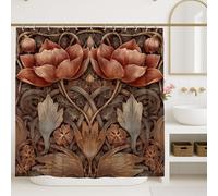 Elegant Floral Shower Curtain, Rustic Brown Red Flower Bathroom Decor, Autumn Winter Vintage Art Style Waterproof Fabric Shower Curtain with Hooks 72x72 Inch
