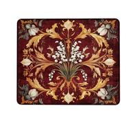 Elegant Floral Square Desk Mouse Pad, Burgundy White Flowers Decorative Mousepad, Rubber Non-Slip Washable Gaming Mouse Pad for Home and Office Computer, Laptop Square 8x10 Inch