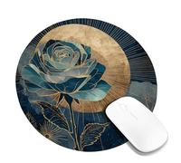 Elegant Floral Square Mouse Pad, Blue Rose Gold Design, Stitched Edge Non-Slip Gaming Mousepad for Home and Office Use Round 8x8 Inch