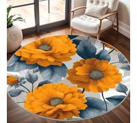Elegant Floral Style Round Rugs 120cm, Non Slip Area Rugs for Bedroom & Living Room - Soft Machine Washable White Circle Carpet, Non Shedding Floor Mats for Home Room Decorative