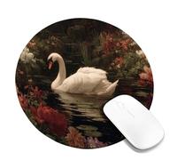 Elegant Floral Swan Mouse Pad, White Swan and Colorful Flowers Design, Non-Slip Washable Mousepad for Home and Office Computer, Laptop Round 8x8 Inch