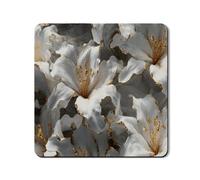 Elegant Floral Washer Dryer Top Protector Mat, Silver White Flowers Pattern Laundry Room Cover, Premium Rubber Anti-slip Waterproof Washer And Dryer Mats 24x24 Inch