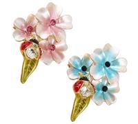 Elegant Flower Brooch, Rhinestone Seven Star Ladybug Brooches, Decoration Corsage Accessories for Suit Scarf Hat, Dress and Coats(Pink blue)