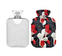 Elegant Flower Calla Lily Ethnic Art Red Black Water Bottle for hot Water with Soft Cover 2L hot compresses for The Body Hand Feet Warmer Neck and Shoulder Pain Relief Bolsa para cólicos
