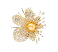 Elegant Flower Crystal Pin with Rhinestones and Shiny Pearls Stylish Coat Jewellery Accessory Stringing Stones Beads Orchid Brooch Brooch