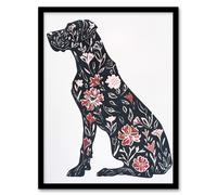 Artery8 Elegant Flower Pattern Great Dane Dog Lover Living Room Artwork Framed Wall Art Print A4