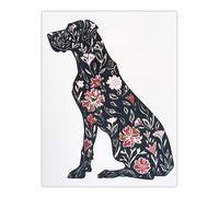 Elegant Flower Pattern Great Dane Dog Lover Wall Art Print Artery8 Red W24 inch x H32 inch