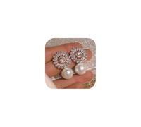 Elegant Flower Pearl Stud Earrings for Bride Bridesmaids Women Simulated Pearl Vintage Cubic Zirconia Crystal Circle Flower Wedding Engagement Large Size Statement Dinner Jewelry Earrings