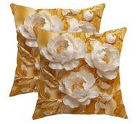 Elegant Flower Pillow Covers Set of 2, Cream Peony Decorative Cushions for Home Sofa Bed Couch, Spring Floral Accents Pillows for Festive Farmhouse Decor 16x16 Inch