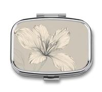 Elegant Flower Simple Line Drawing Pill Box 2 Compartment Portable Medicine Pill Case Travel Pill Organizer for Pocket Purse