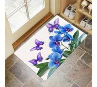 Elegant Flowers Door Mats 60 X 90 Cm, Washable Indoor Doormat Tpr Non-Slip, Dirt Trapper Front Door Mat Inside, Orchids Butterflies Super Absorbent Entrance Rug For Entryway, Pets And Dogs - White