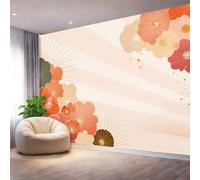 Elegant Flowers Lines Festive Wall Mural Wallpaper, Non Self Adhesive Paste The Wall Mural for Living Room Bedroom, Red Pink High Definition Art Wall Decor - 350 x 256 cm (W x H)