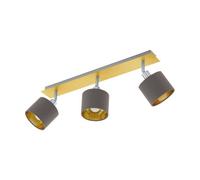 Flush Ceiling Light Brushed Brass Satin Nickel Shade Cappuccino Fabric E14 3x7W