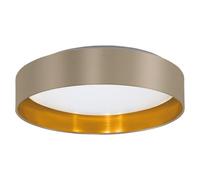 Elegant Flush Ceiling Light With Taupe Gold Fabric Shade And Led Bulb