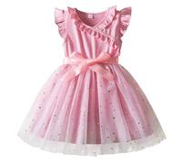 Elegant Flutter Sleeve Mesh Dress for Girls with Printed Bowknot Detailing and Comfortable Design Girls' Dresses Tutu Cute Princess Costume White Formal for Women