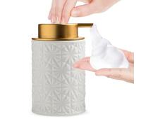 Elegant Foaming Soap Dispenser, Designed with Flower-Shaped Emboss(White) | Ceramic Gold Hand Soap Dispenser for Bathroom