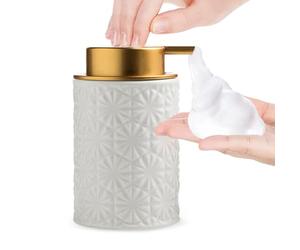 Elegant Foaming Soap Dispenser, Designed with Flower-Shaped Emboss(White) | Ceramic Gold Hand Soap Dispenser for Bathroom