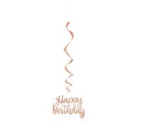 Elegant Foil Rose Gold "Happy Birthday" Hanging Swirl Decorations (81cm) - Stylish, Festive & Modern Design - Perfect for Memorable Celebrations - 3ct
