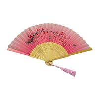 Elegant Folding Fan Floral Handheld Vintage Bamboo Hand Imitation Silk Pattern Portable Chinese Style with Tassel Pendant Travel Performance Party Rose red & Black